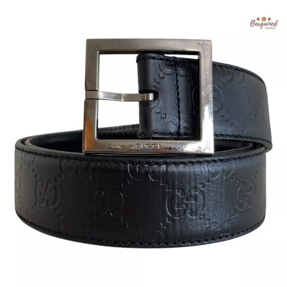 Authentic Gucci Black Monogram Guccissima Leather Silver Buckle Belt 100/40 - Picture 1 of 12
